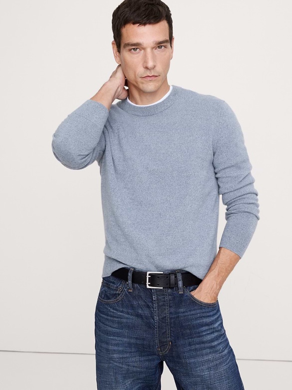 Banana Republic Men’s 100% Cashmere Crew Neck Sweater Light Grey Blue Size M